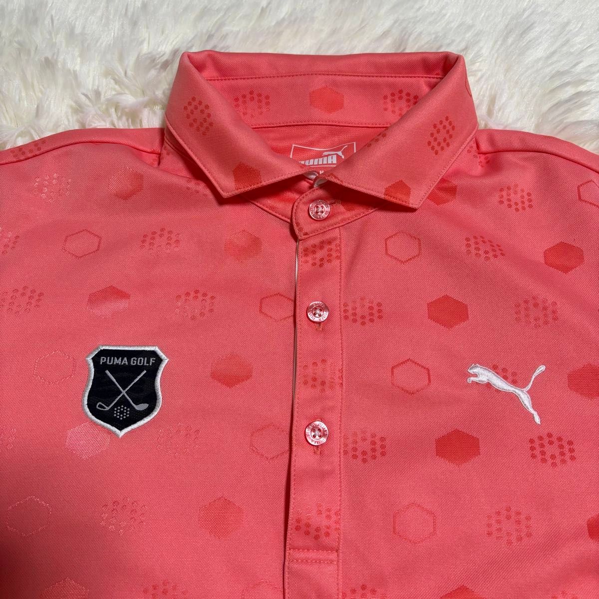 【美品】PUMA GOLFゴルフウェア 半袖ポロシャツ メンズ サーモンピンク