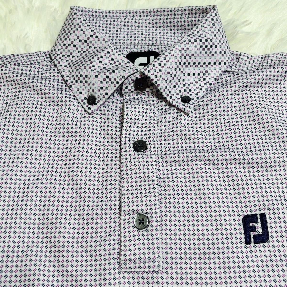 【美品】フットジョイ ゴルフウェア 半袖ポロシャツ メンズ M 紫 ボタンダウン