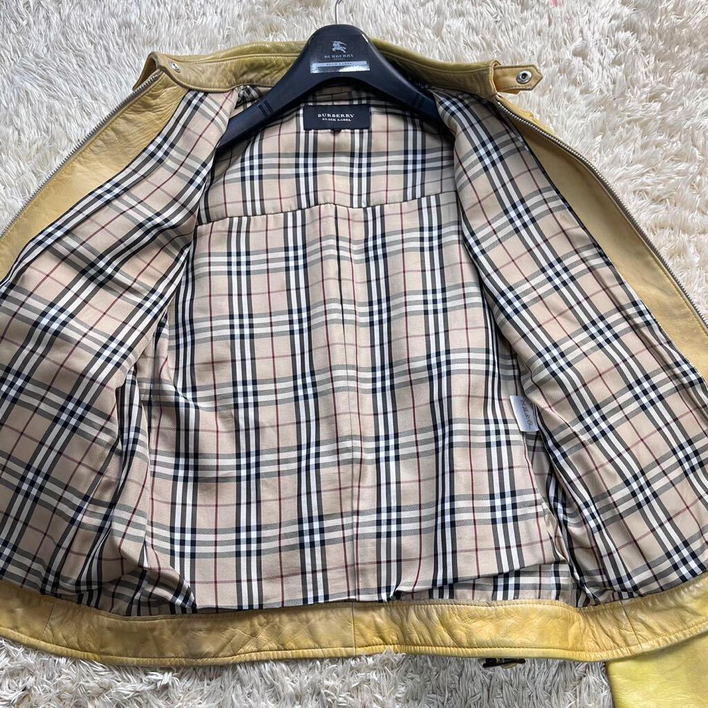 『入手困難/希少』バーバリーブラックレーベル BURBERRY BLACK LABEL 羊革 ジャケット ブルゾン ノバチェック ラムレザー イエロー メンズの画像6