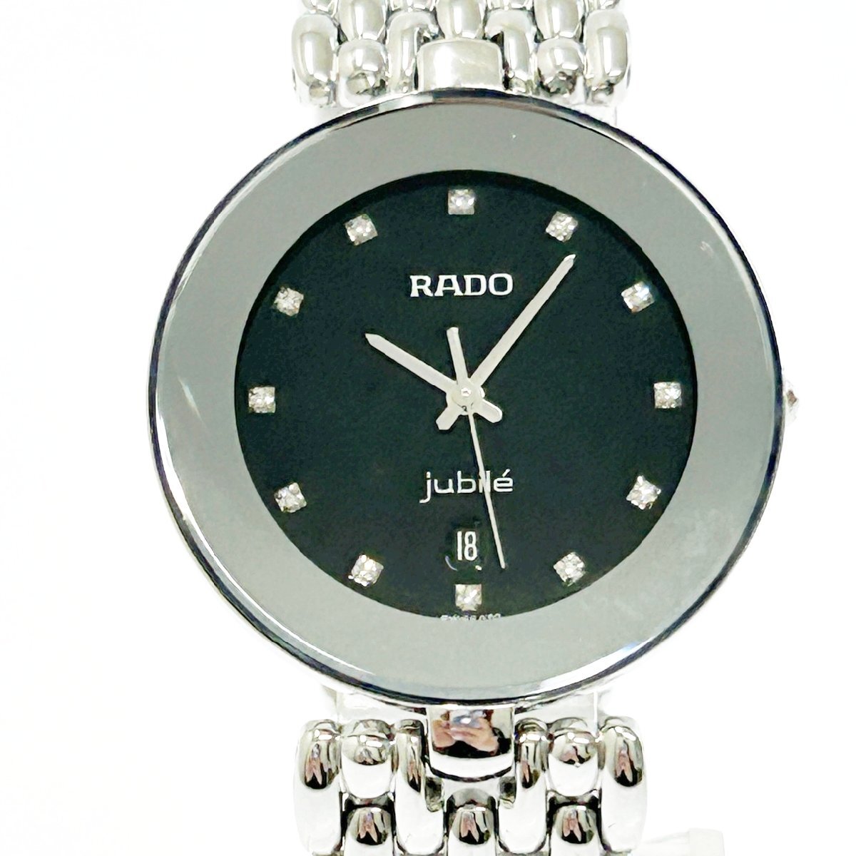 【1円スタート】RADO ラドー 129.3742.4 ジュビリー SS ブラック文字盤 クオーツ ボーイズ腕時計 266372の画像1