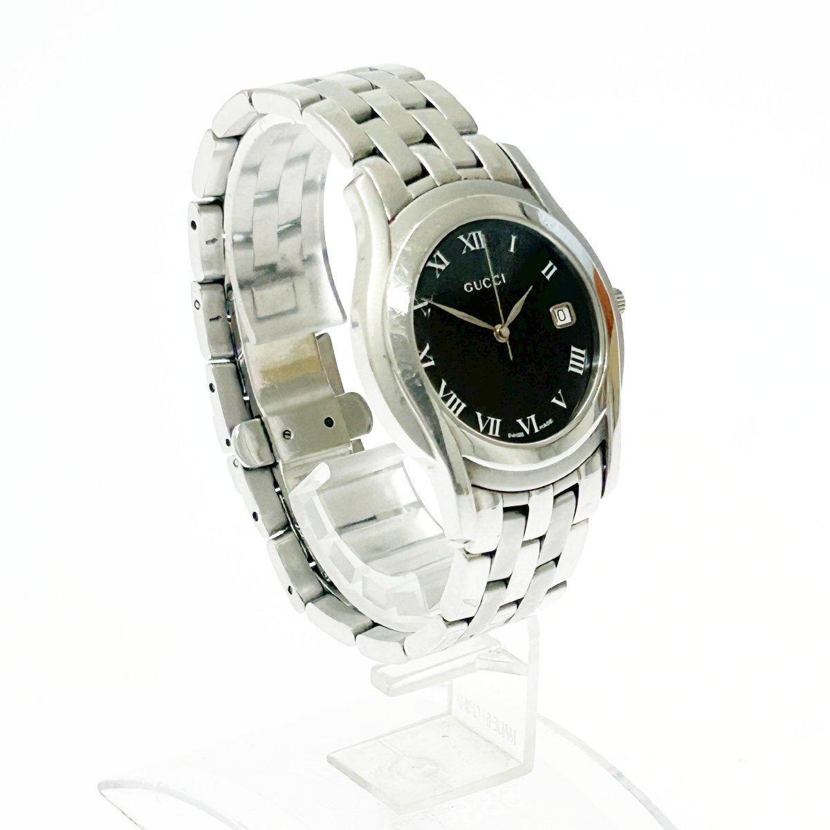 [1 иен старт ][ с коробкой ]GUCCI Gucci 5500M SS черный циферблат кварц мужские наручные часы 266130