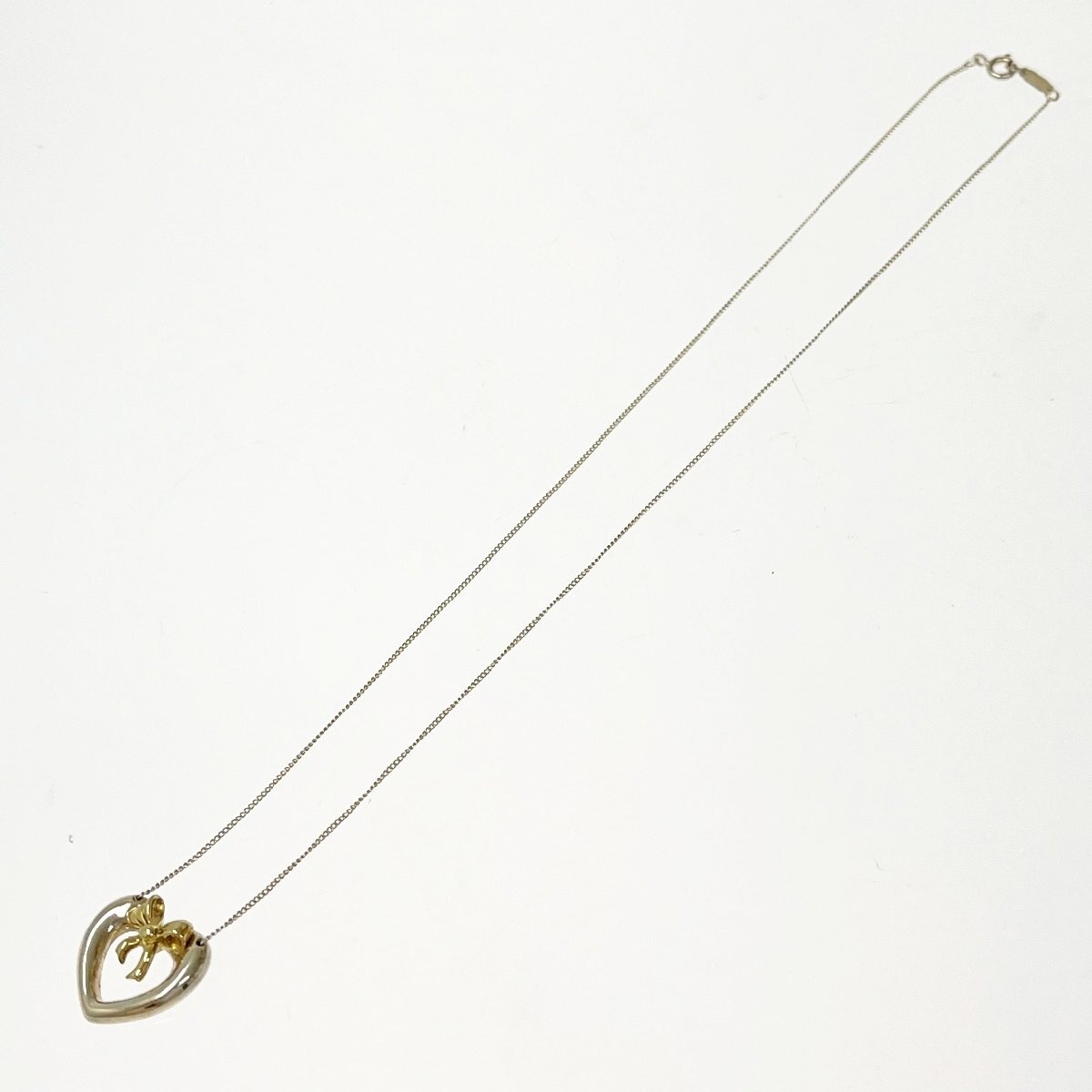 [1 иен старт ]TIFFANY & Co. Tiffany серебряный Heart лента комбинированный 5.0g 925/750 печать колье 271458