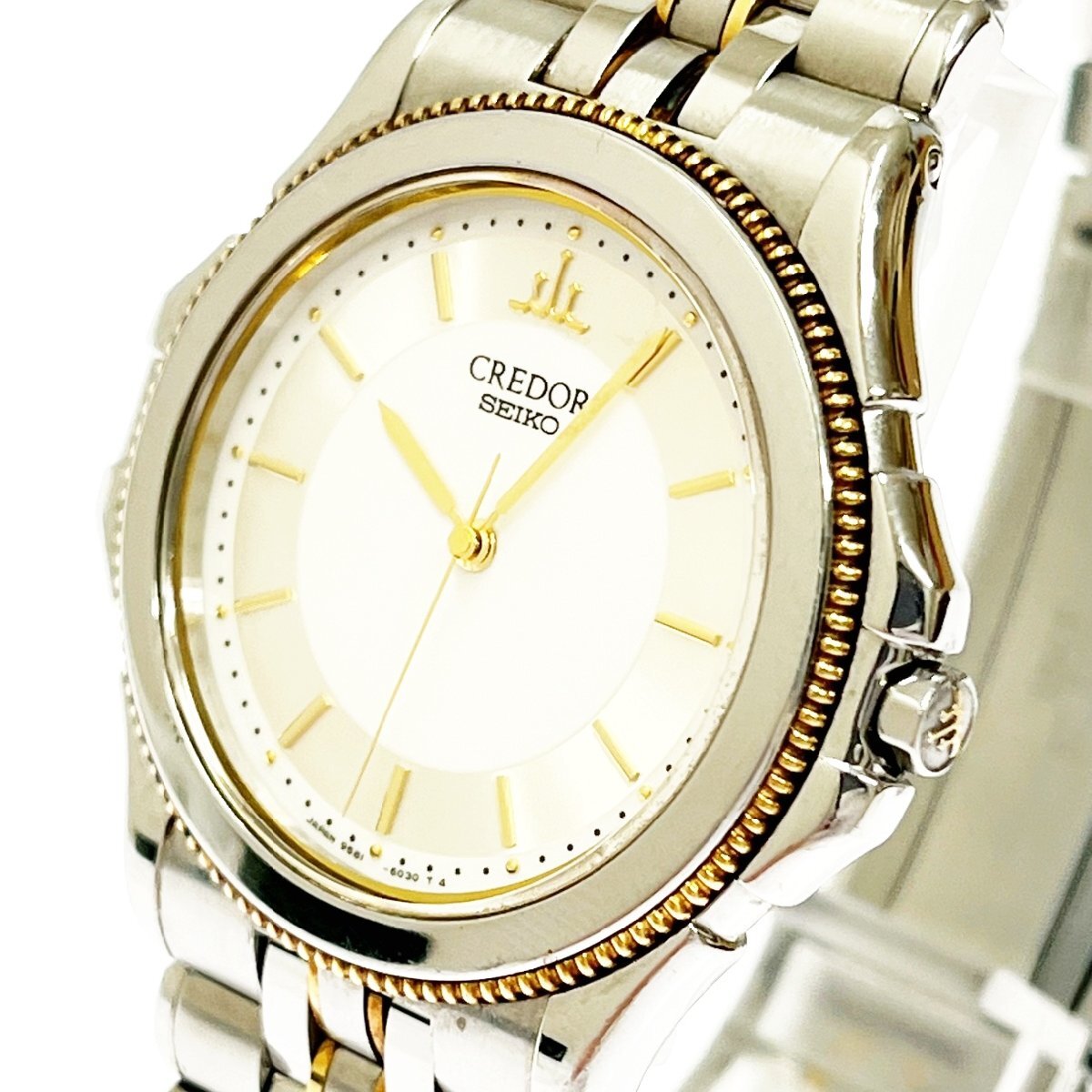 【1円スタート】SEIKO セイコー 9581-6040 クレドール 18KTベゼル SS クオーツ メンズ腕時計 272533_画像2