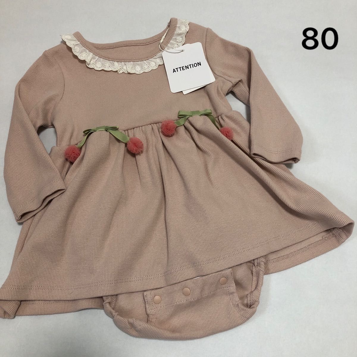 新品　ベビー服　ロンパース　さくらんぼ　80 ドレス　カバーオール 女の子 ベビー 長袖