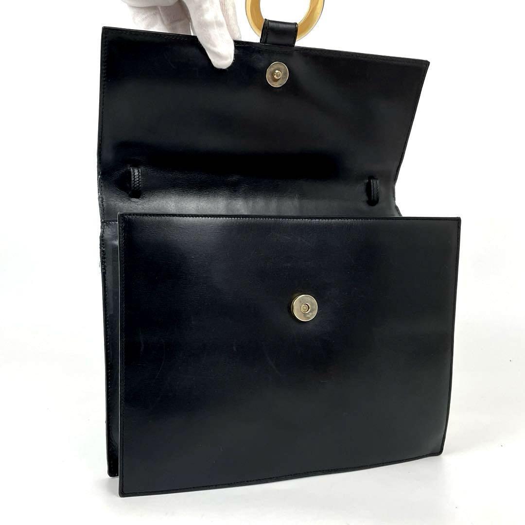 【希少品】CELINE セリーヌ ショルダーバッグ 2way サークル ロゴ ゴールド金具 斜め掛け C金具 レザー 黒 ブラック フォーマル 男女兼用_画像7