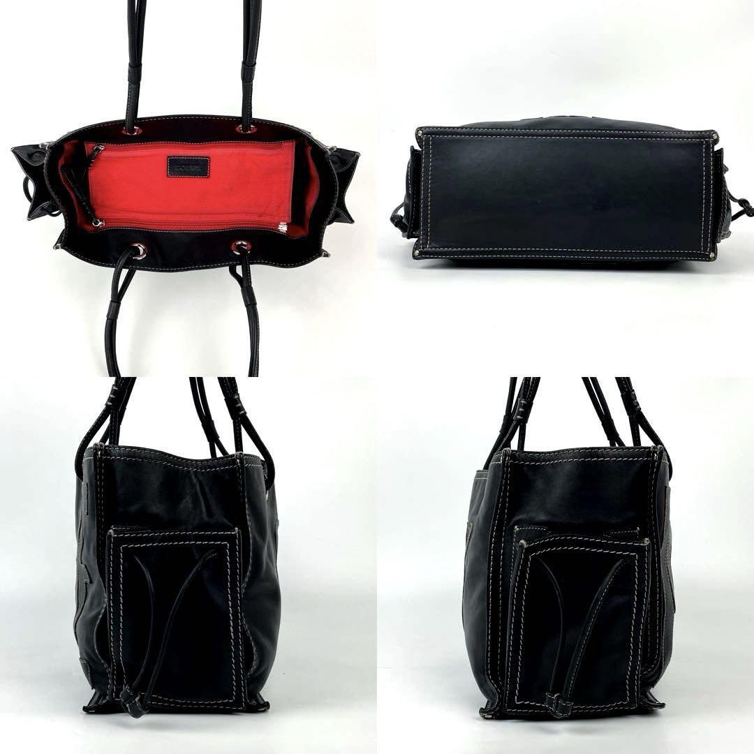  прекрасный товар *LOEWE Loewe shopa- большая сумка дыра грамм стежок плечо .. вязаный ручная сумочка кожа чёрный черный формальный для мужчин и женщин 