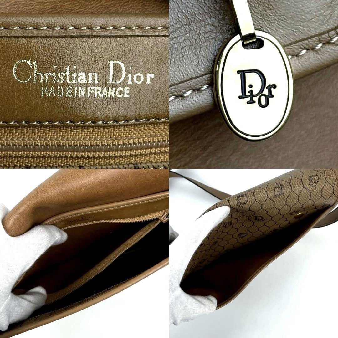 美品●Christian Dior ディオール ショルダーバッグ トロッター ハニカム 総柄 ゴールド金具 斜め掛け CD ポシェット レザー 茶色 ブラウン_画像9