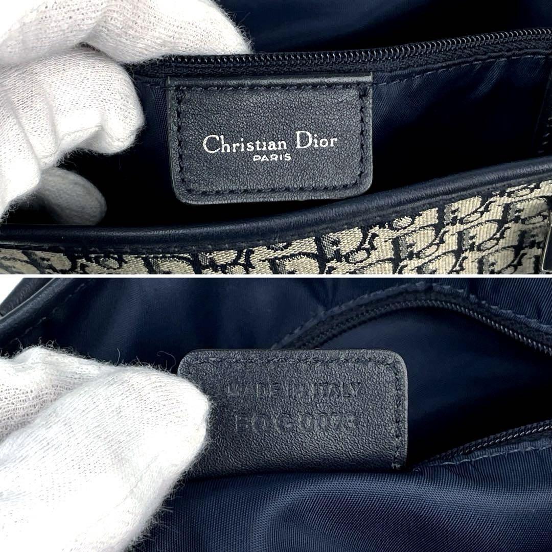 【美品】Christian Dior ディオール トートバッグ トロッター 総柄 肩掛け シルバー金具 レザー キャンバス 紺色 ネイビー フォーマル
