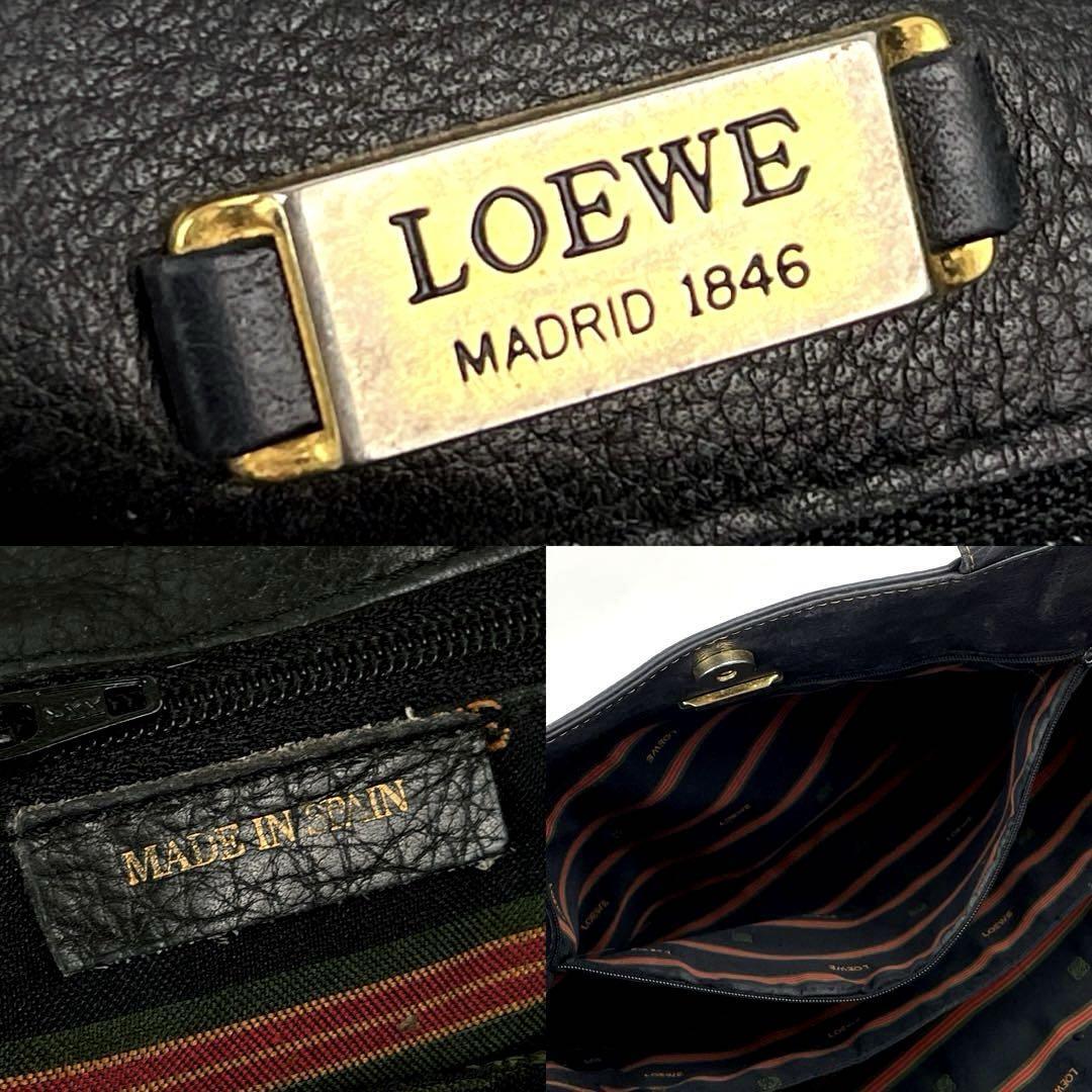 人気●LOEWE ロエベ ワンショルダーバッグ 肩掛け アナグラム ロゴ型押し トートバッグ ステッチ シボ革 レザー 黒 ブラック 男女兼用 A4可_画像8