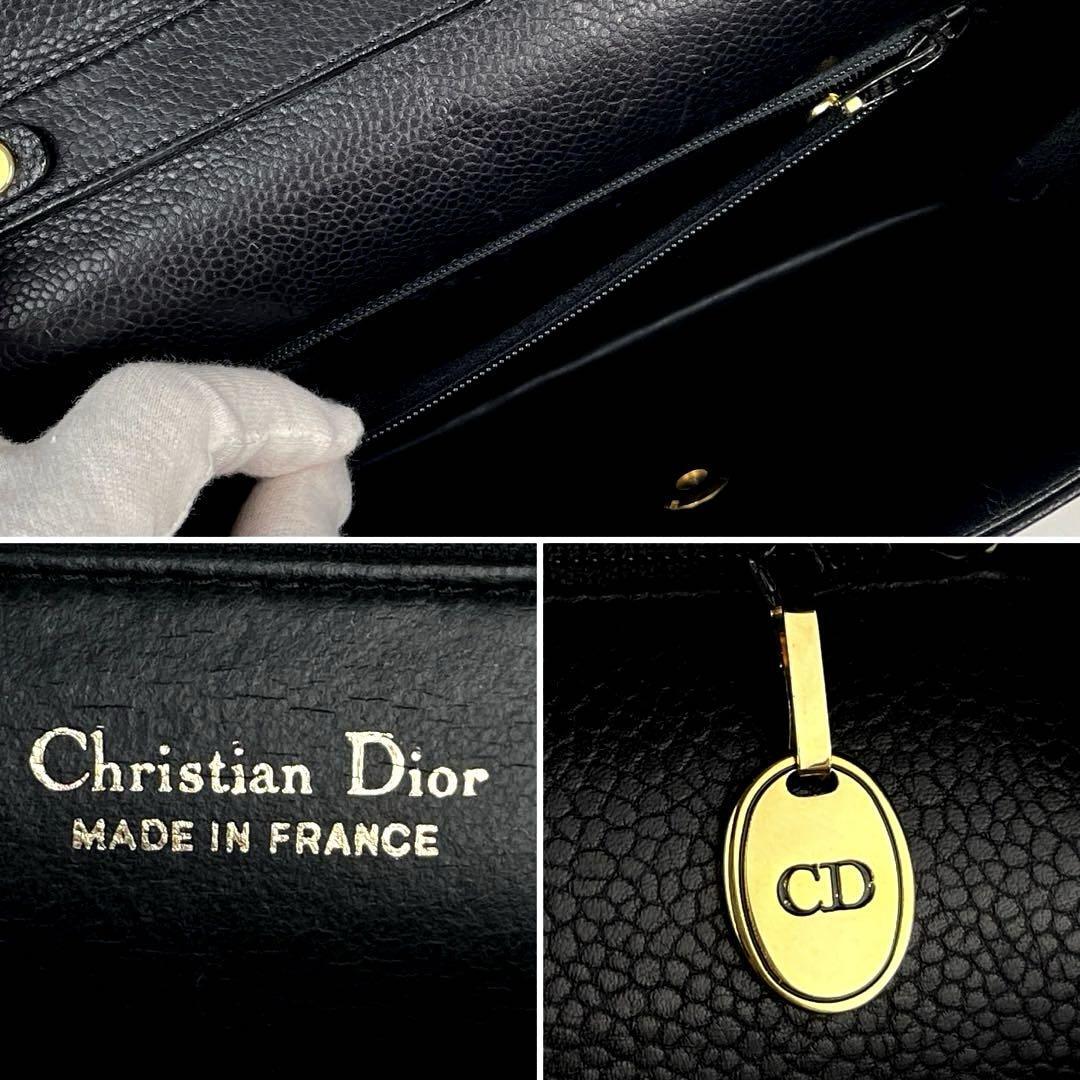 【美品】Christian Dior ディオール ショルダーバッグ CD金具 チェーン ゴールド金具 斜め掛け シボ革 レザー 黒 ブラック フォーマル_画像9