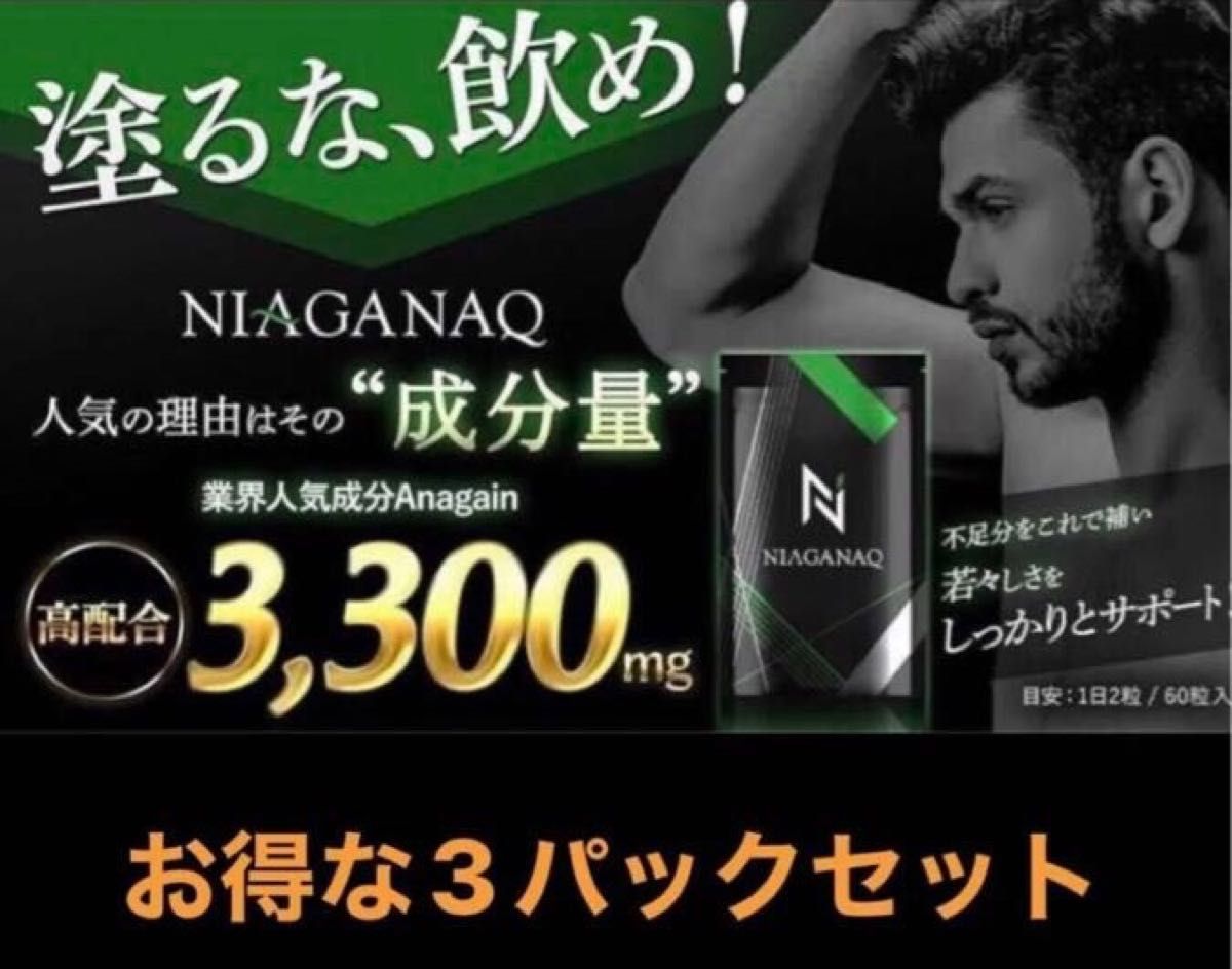 【Anagain(アナゲイン) x ノコギリヤシ】NIAGANAQ男性向けサプリメント3個セット 60粒x3   3ヶ月分