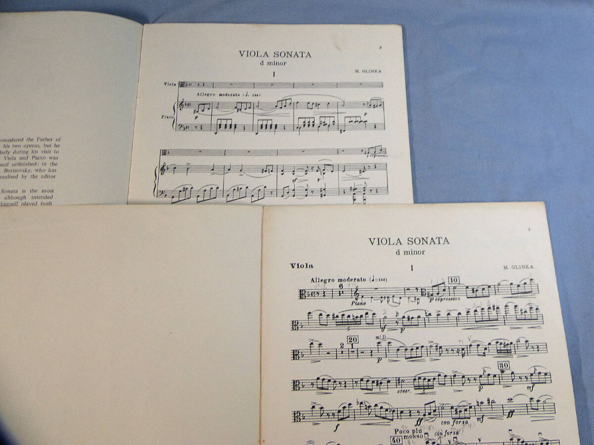 o) ヴィオラ、ピアノ グリンカ ヴィオラソナタ パート譜あり ※書き込みあり[1]5238の画像2