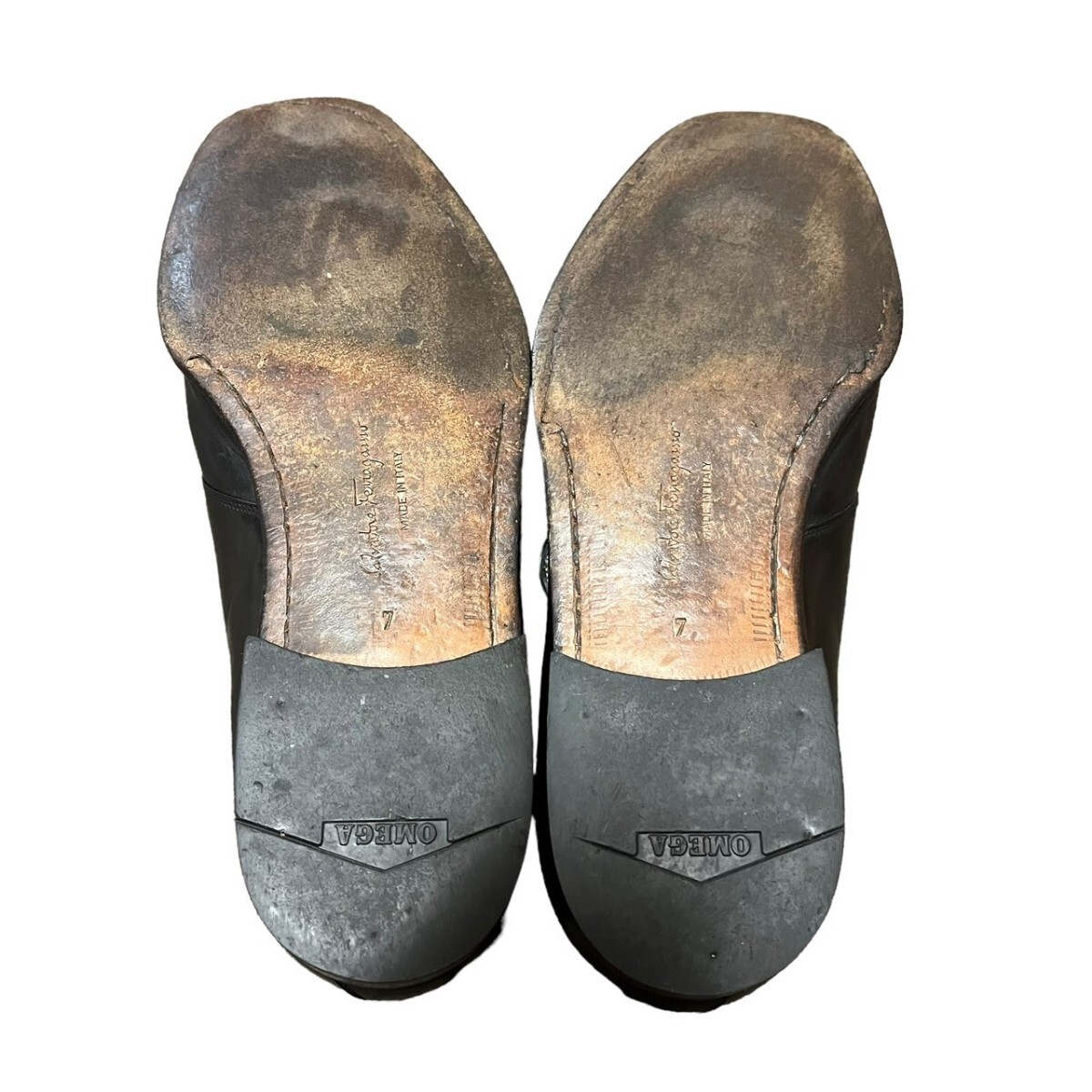 [1 иен лот ]1 старт прекрасный товар Salvatore Ferragamo бизнес обувь черный натуральная кожа monk ремешок FERRAGAMO gun chi-ni25 чёрный 