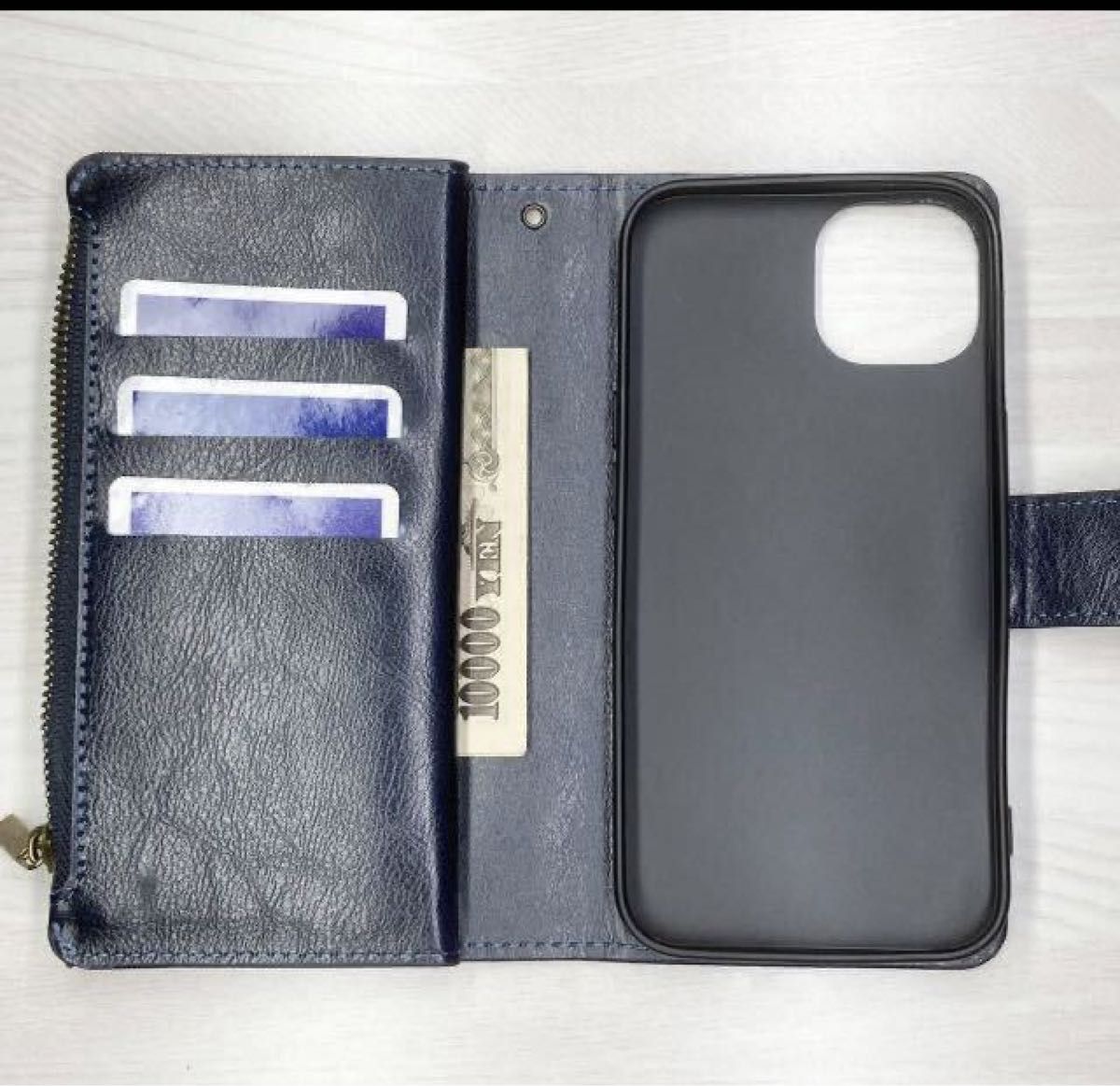財布型iPhone１２（Pro）スマホケース 手帳型 カバー 手帳型ケース＊新品＊当日発送(ブルー)