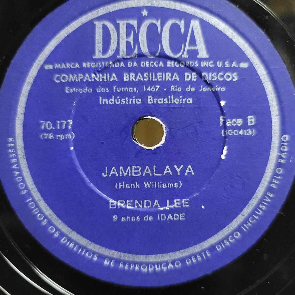 Brenda Lee（ブレンダー・リー）♪Jambalaya♪/ ♪Bigelow 6ー200♪ 78rpm record.（シェラックSP盤）の画像1