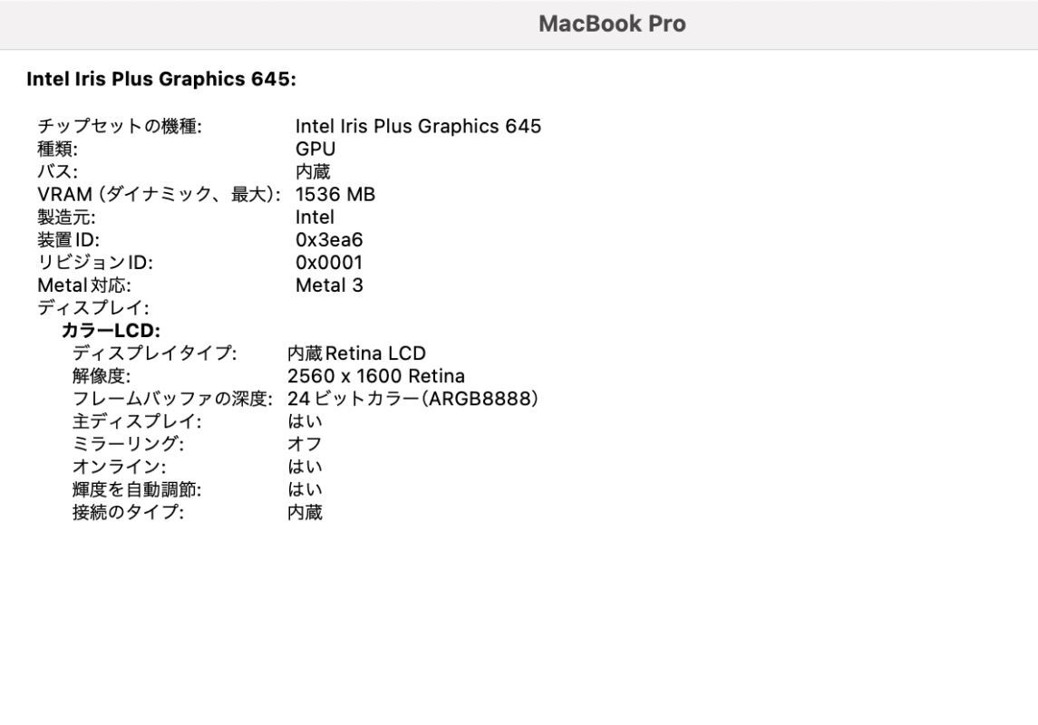 充放電95回 良品 2K対応 13.3型 Apple MacBook Pro A2159 (TouchBar-2019) macOS 14 sonoma八世代 i5-8257u 8GB NVMe 128GB-SSD 管:1445h_画像5