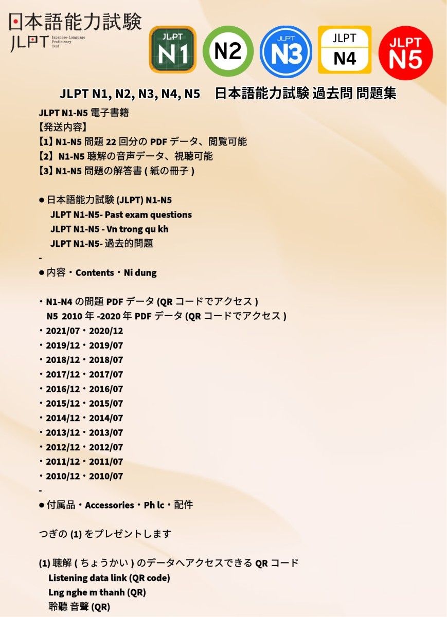  日本語能力試験 (JLPT) N1-N5 　 JLPT N1-N5- Past exam questions 