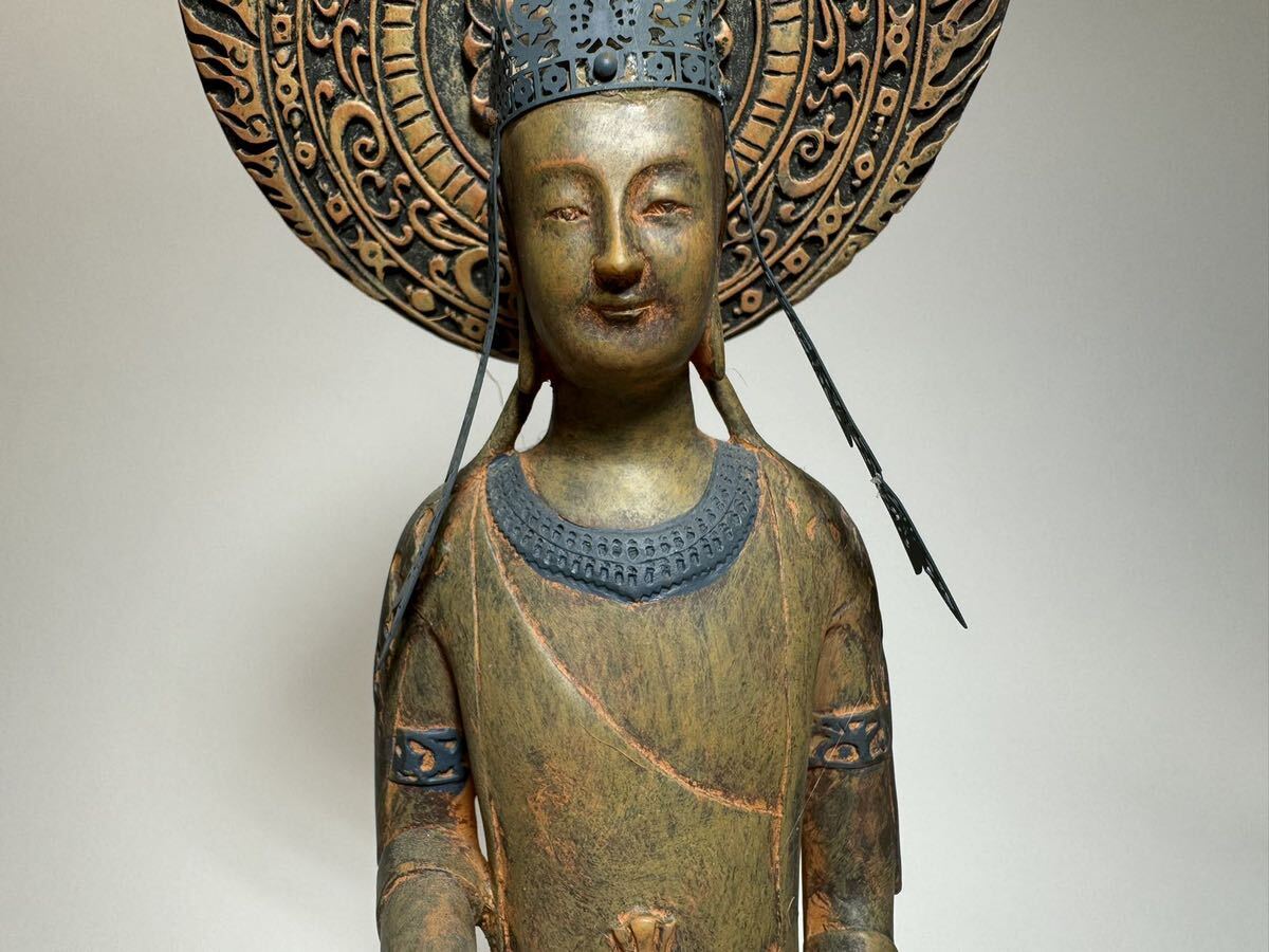 DH303 △ 仏教美術　国宝復刻仏像　乾漆調古色　樹脂製　百済観音立像　奈良　オブジェ　仏像　H36cm_画像6