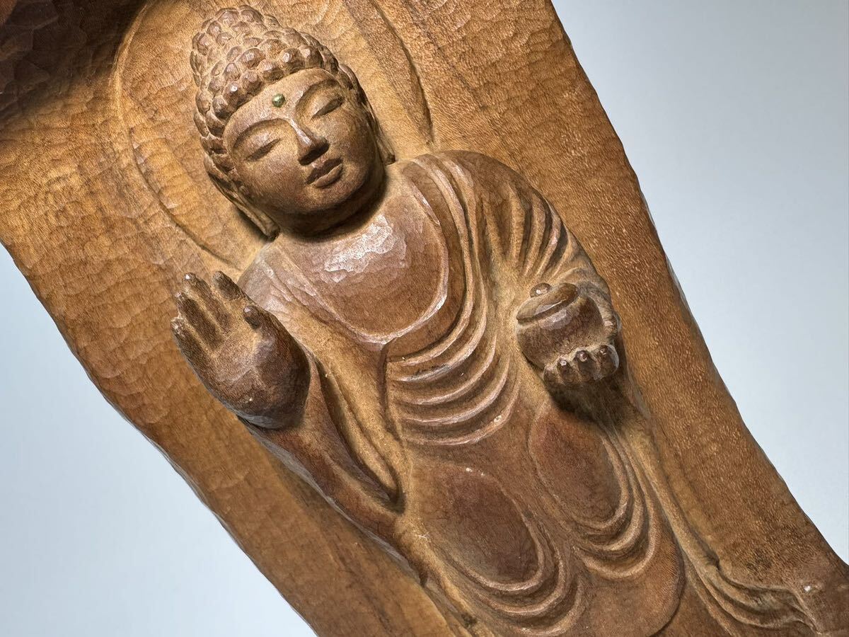 DH312 △ 仏教美術　彫刻家　牧田裕次作　極細密彫刻 木彫 阿弥陀如来立像　H26cm_画像3