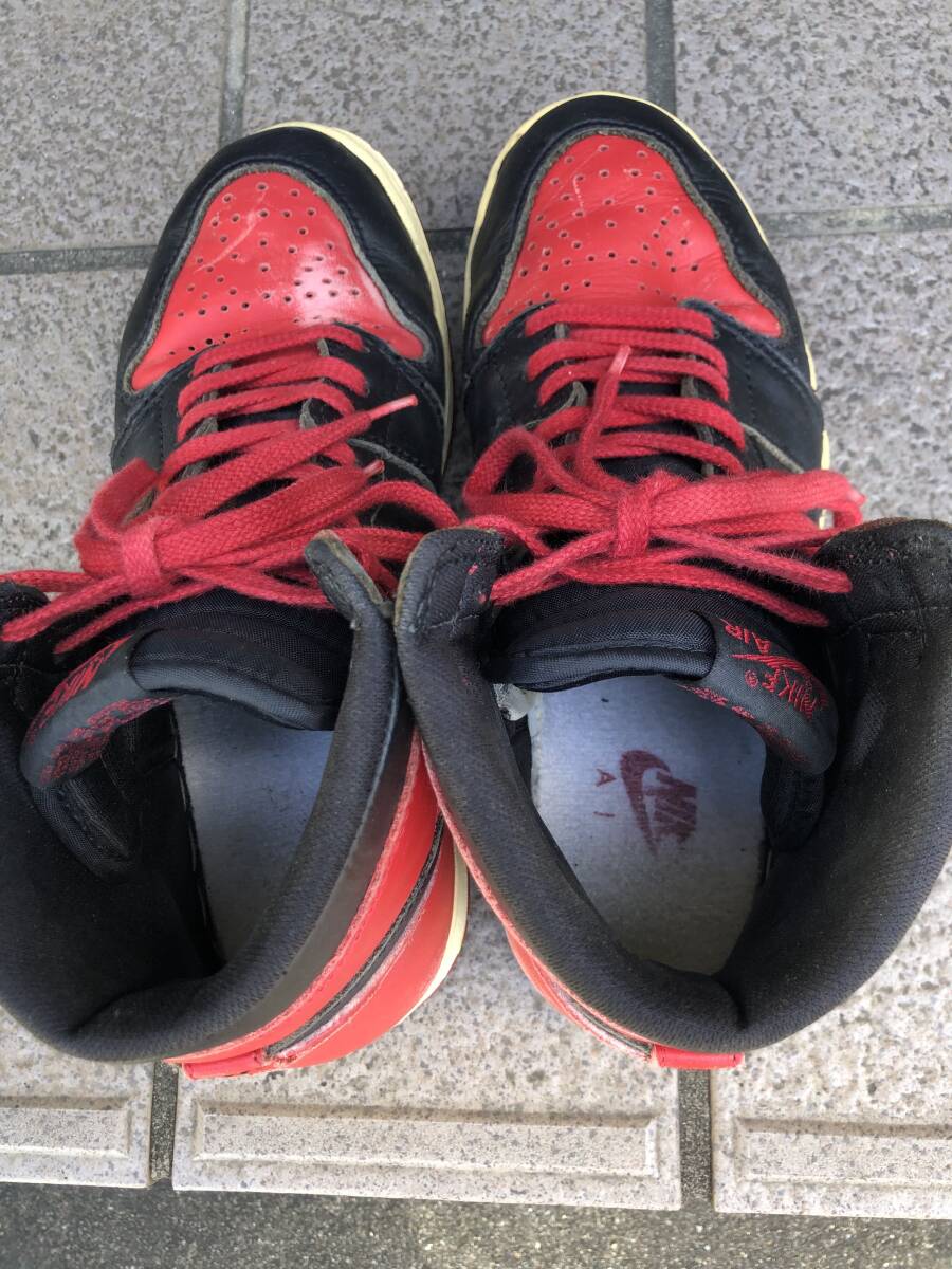 94 Nike AIR JORDAN1 BRED 復刻 黒赤 25.5cm_画像5