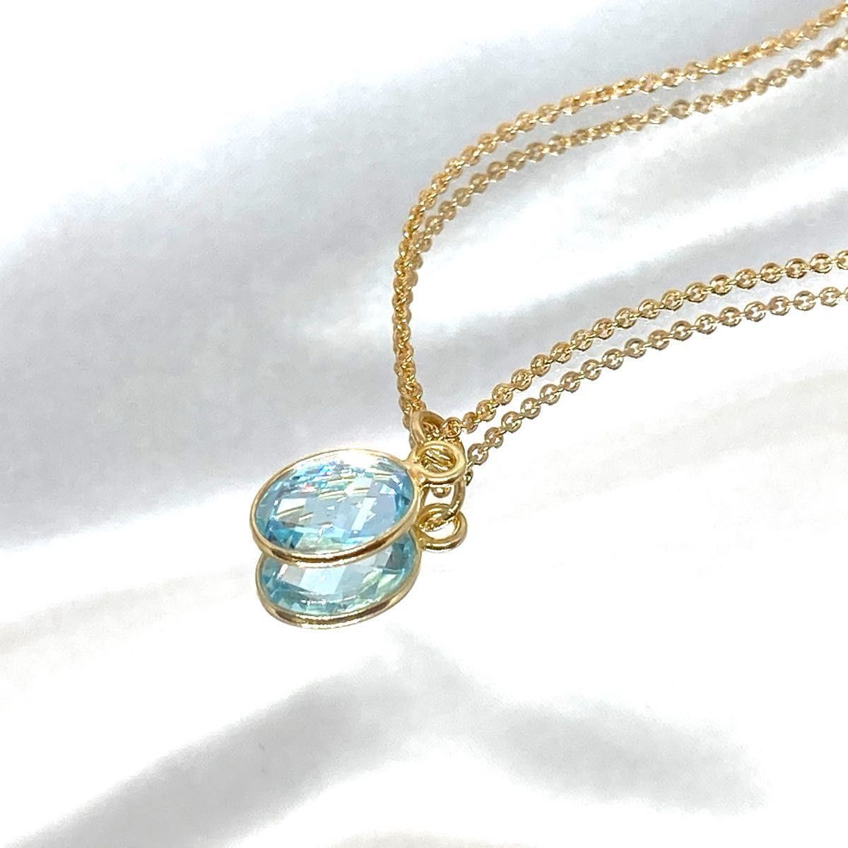 【天然石】宝石質スカイブルートパーズ(オーバルカット)のネックレス