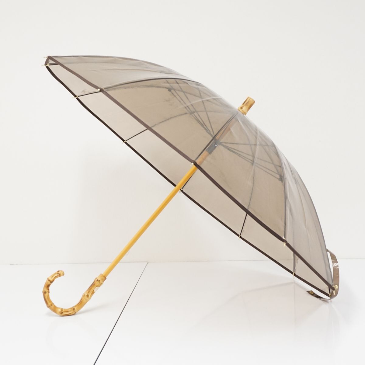 傘 Traditional Weatherwear トラディショナルウェザーウェア USED美品 クリアアンブレラ ブラウン ビニール傘 高級 55cm S0572_画像1