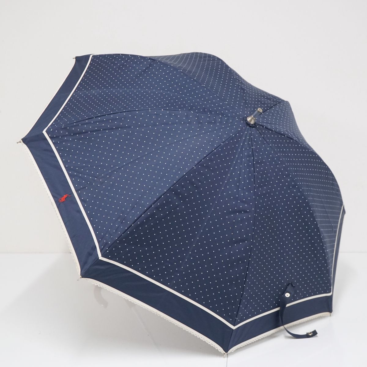 晴雨兼用 日傘 Polo Ralph Lauren ポロラルフローレン USED美品 ネイビー ドット　ピコレース UV 遮光 47cm S0625_画像1