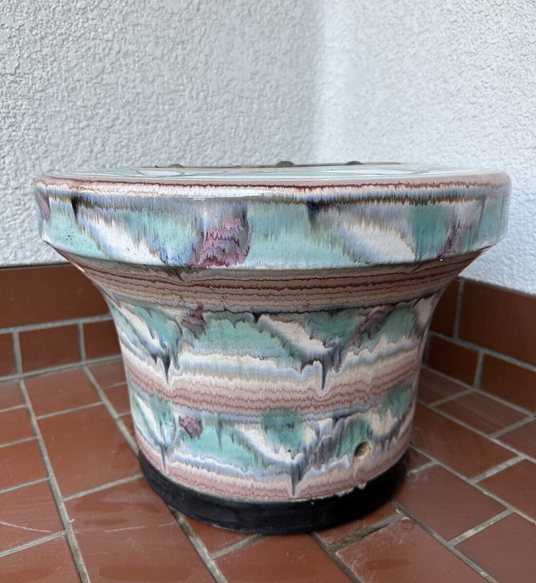 [HG106] 陶器製 火鉢 テーブル 庭 ガーデニング レトロ_画像4