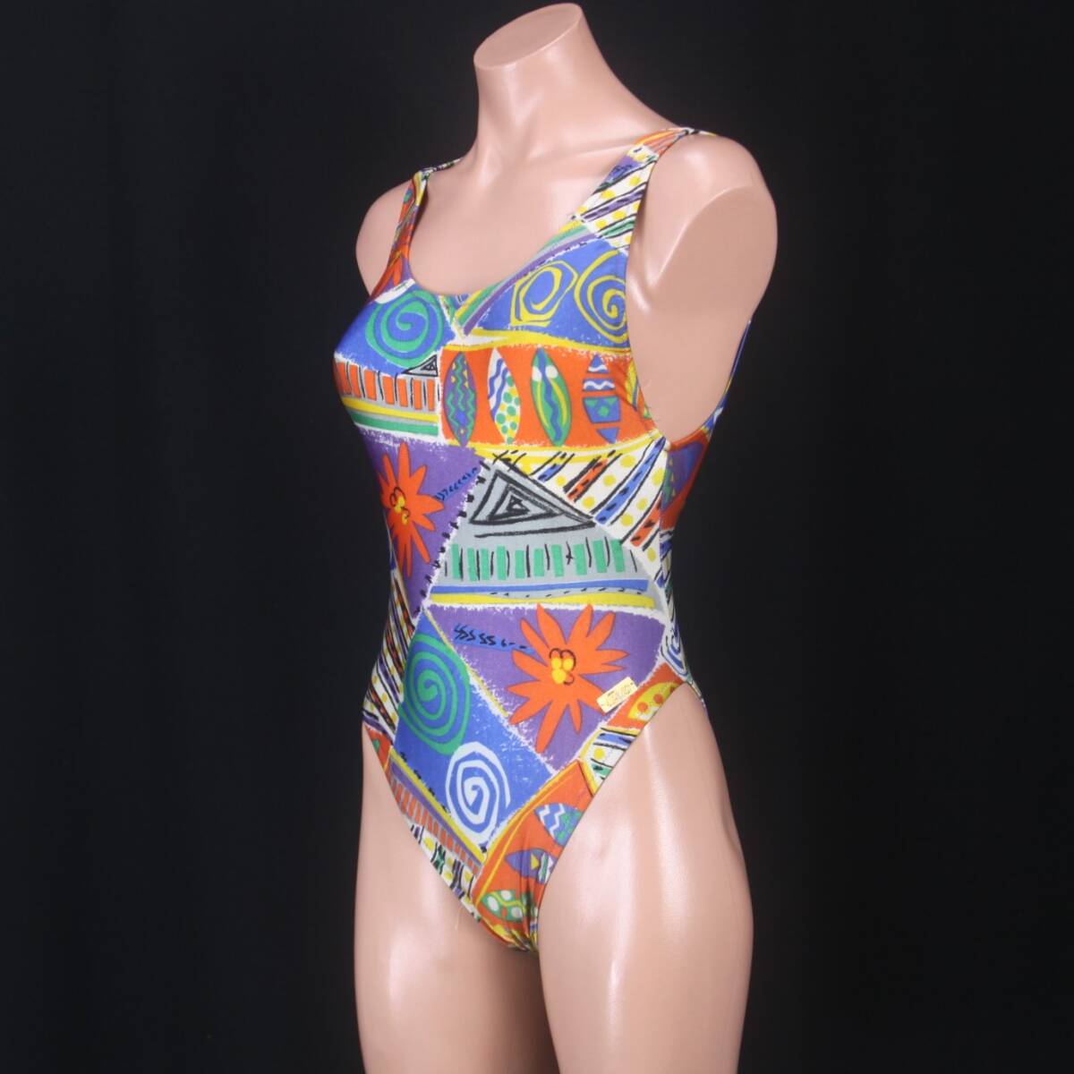 C0456*1 jpy ~ with translation lady's swimsuit high leg JAVIC stylish retro pattern pattern ....S size One-piece beach pool sea costume play clothes 