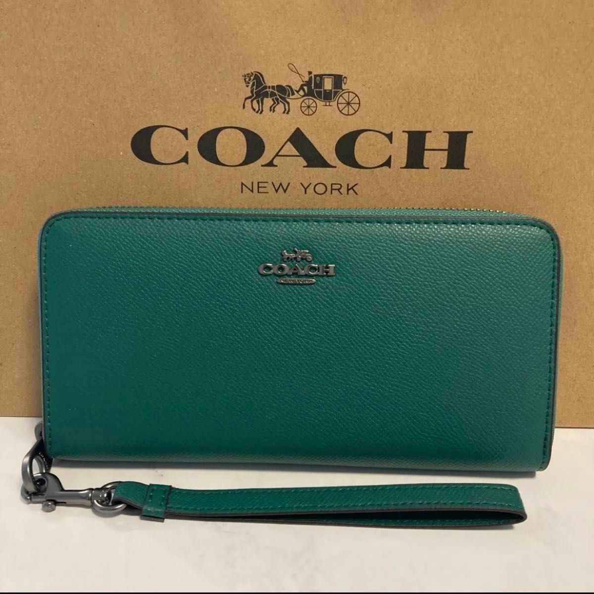 新品　COACH長財布　コーチ　長財布　レディース メンズ  シンプル グリーン 緑