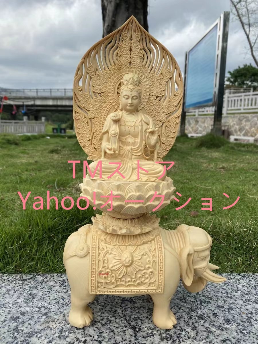 仏教美術 精密彫刻 仏像 手彫り 極上品 文殊菩薩座像　普賢菩薩座像　 高さ約36cm_画像4