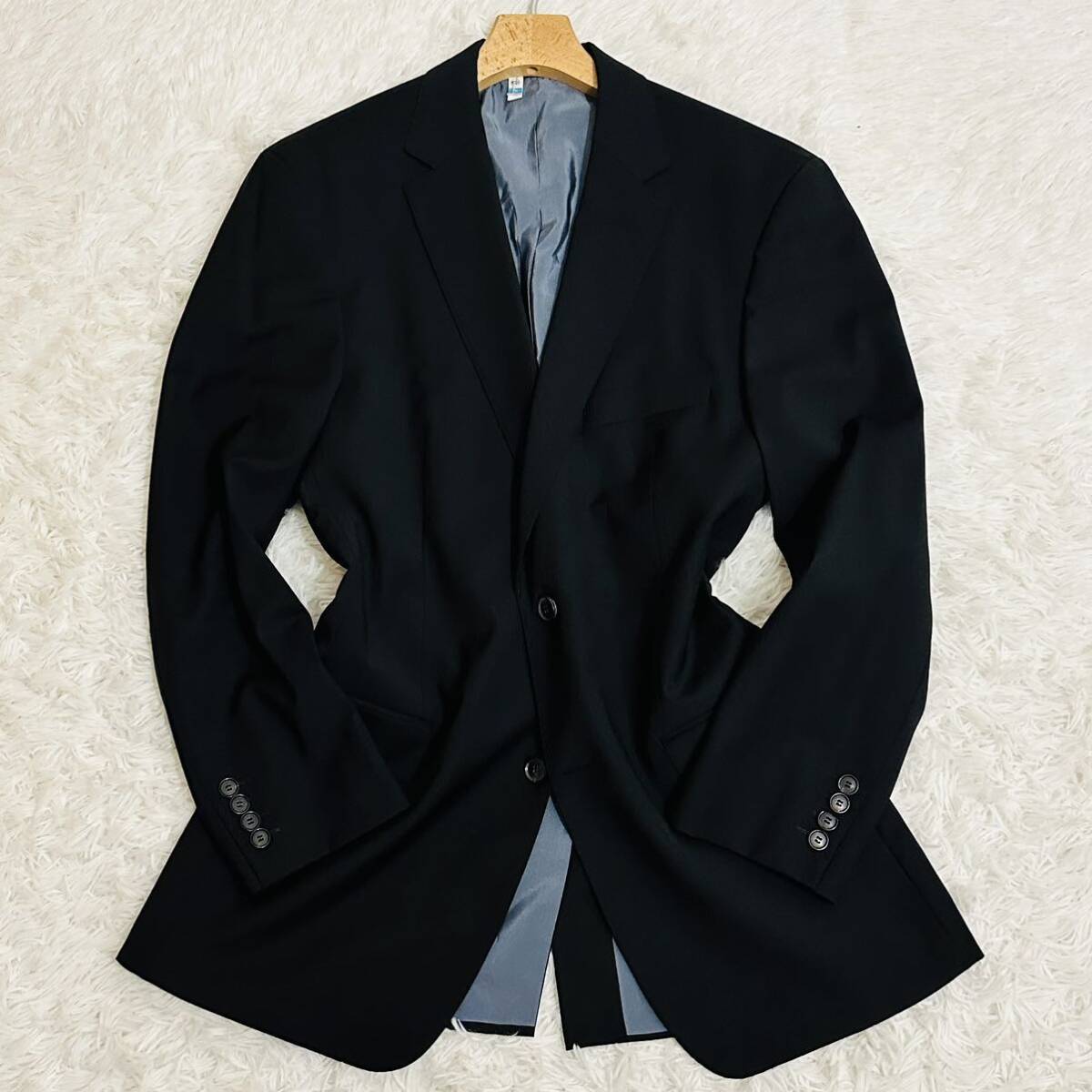  super rare XXL(52) Hugo Boss suit setup business tailored jacket 2B wool men's large size black black HUGO BOSS