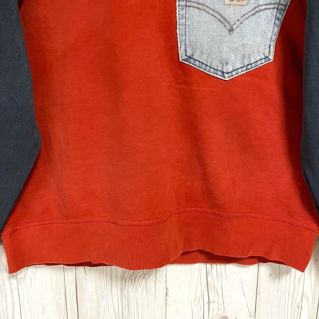 レア希少◆CARHARTT　カーハートｘアイゾット 　スウェットトレーナー　Lサイズ　ポケットロゴ　赤　紺　長袖Tシャツ　カットソー_画像6