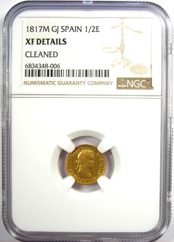 金貨 アンティーク 1817年 スペイン 1/2 エクスード 鑑定保証品 鑑定品 世界8枚のみ アンティークコイン NGC ゴールド コイン_画像4