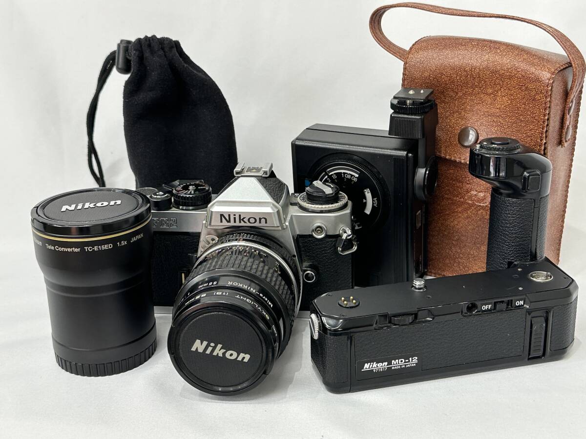 【ジャンク扱い】ニコン Nikon FE2 フィルムカメラ　セット　Micro-NIKKOR 55mm 1:2.8 Tele Converter　モータードライブ　SPEEDLIGHT_画像1