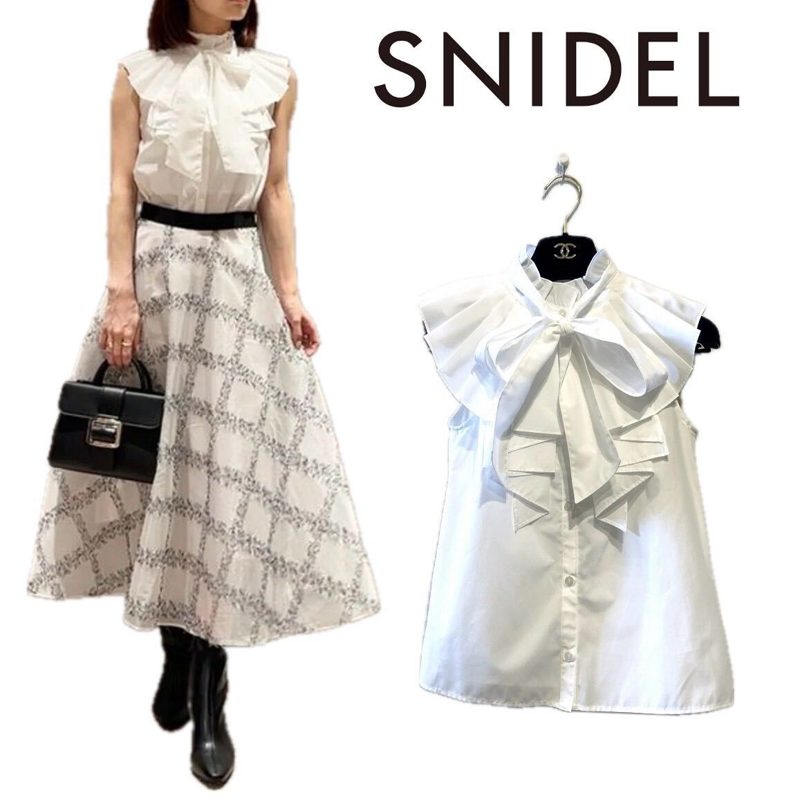 【SNIDEL】ボウタイノースリフリルブラウス（WHT）【定価¥14,300】　スナイデル　カットソー　シャツ　春夏　SS_画像1