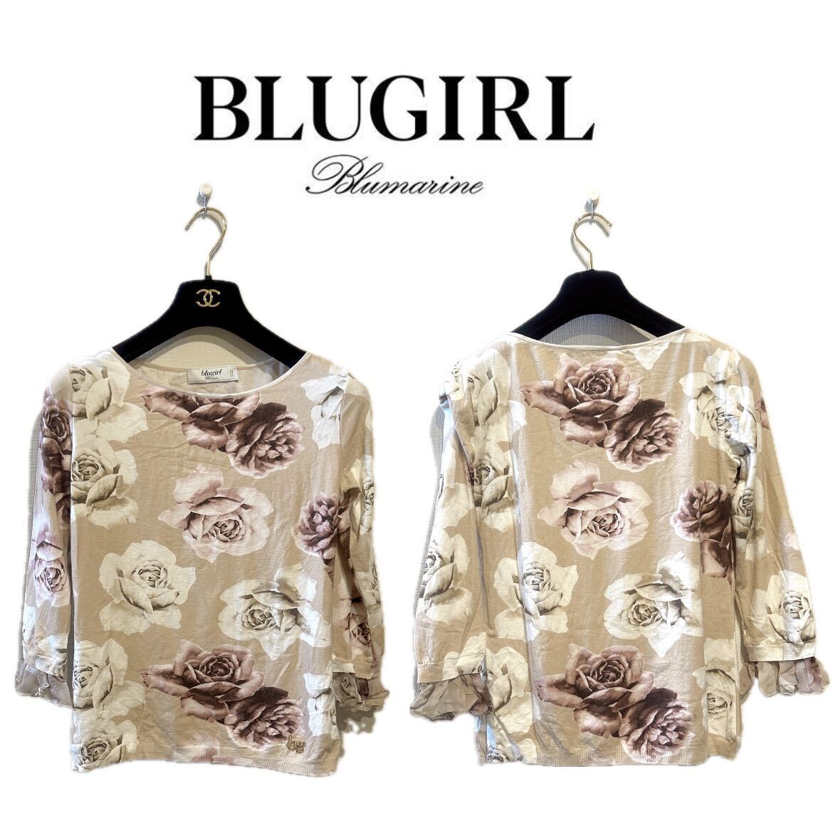 【Blugirl Blumarine】薔薇柄ニットカットソー【イタリア製】　ブルーガール ブルマリン　花柄　トップス_画像1