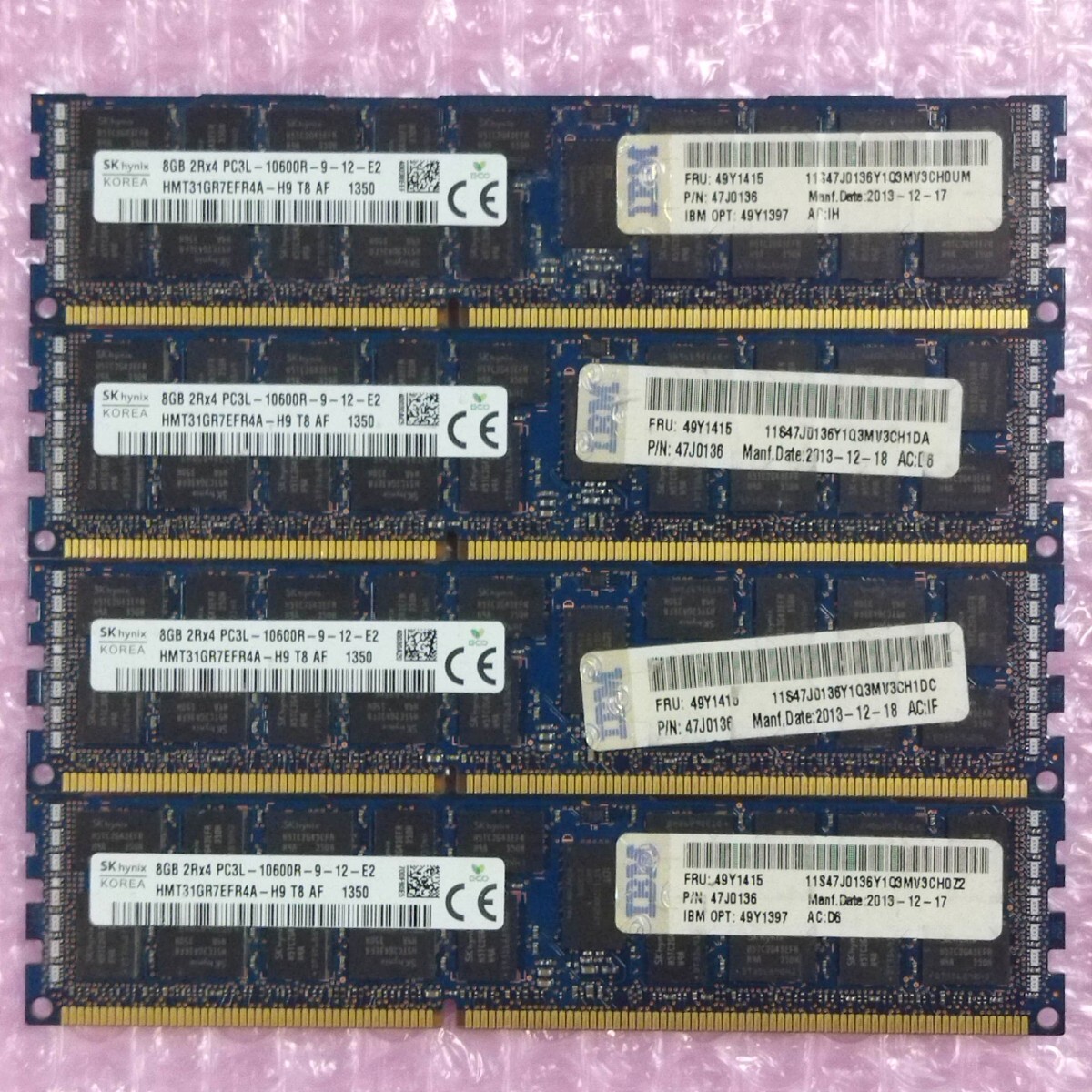 【動作確認済】SK Hynix DDR3-1333 計32GB (8GB×4枚セット) PC3L-10600R ECC Registered RIMM メモリ / IBM純正_画像1
