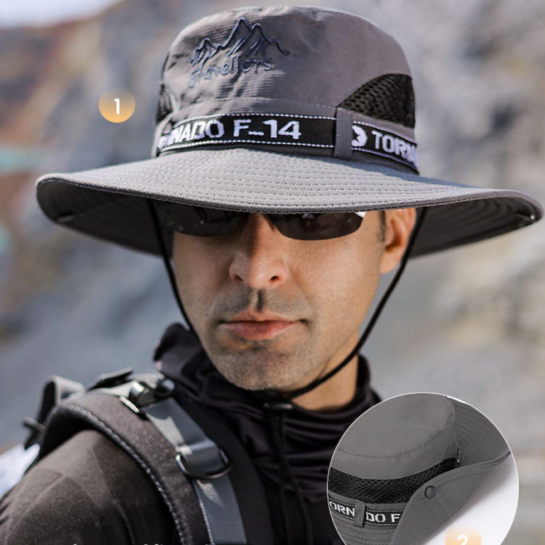 サファリハット メンズ キャップ 帽子 UVカット 通気 速乾 軽量 ブラック KGD