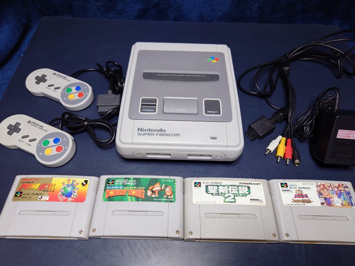任天堂 SFC スーパーファミコン 中期 本体美品 すぐ遊べるセット コントローラ ケーブル アダプタ ソフト4本 動作確認済 Nintendoの画像1