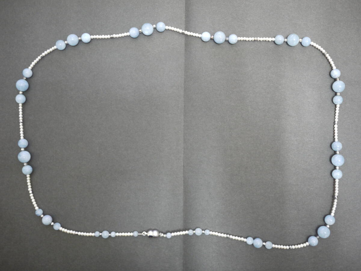 17A ネックレス 水色石 パール 真珠 ロングネックレス レディース アクセサリー 女性 デザインネックレス_画像1