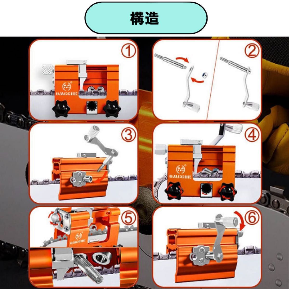 チェーンソー目立て機 研磨ヘッド2個付き　メンテナンス シャープナー 手動式 研磨 刃研ぎ ガイドバー 目立機 DIY ソーチェン