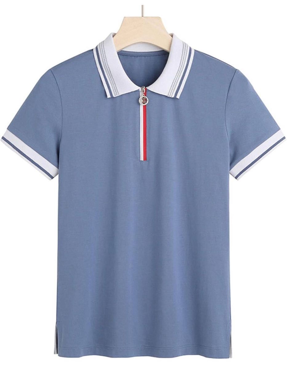 ポロシャツ 夏服 レディース 無地 ゴルフシャツ ジップアップ polo tシャツ  半袖ポロシャツ