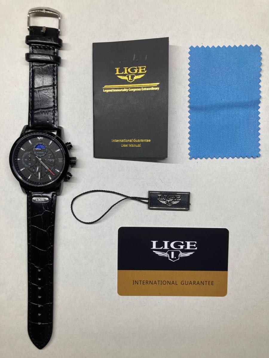#【新品未使用】LIGEクロノグラフ正規品アンティーク紳士メンズ腕時計クォーツ高級ブランド純正