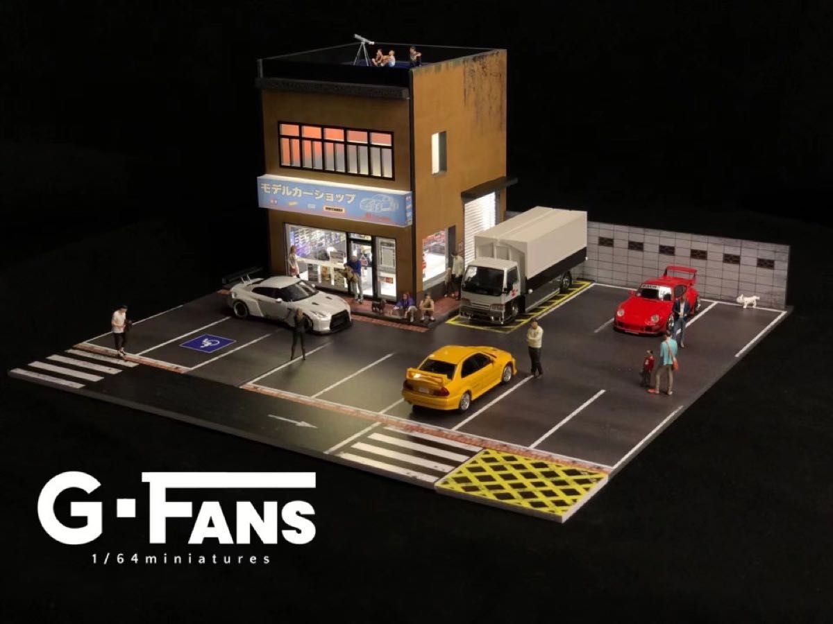 モデルカーショップ　ジオラマ 点灯 組立式 おもちゃ屋 駐車場 1/64ミニカー