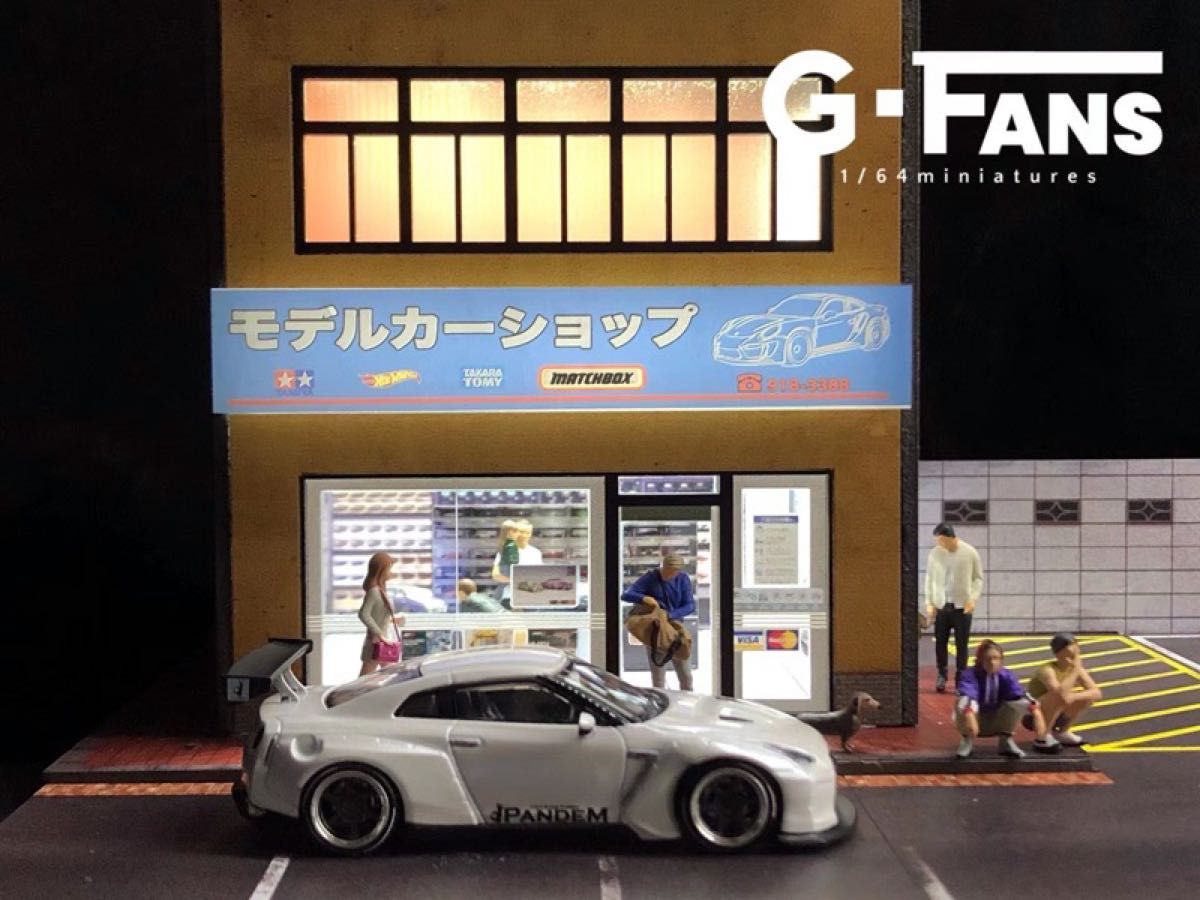 モデルカーショップ　ジオラマ 点灯 組立式 おもちゃ屋 駐車場 1/64ミニカー