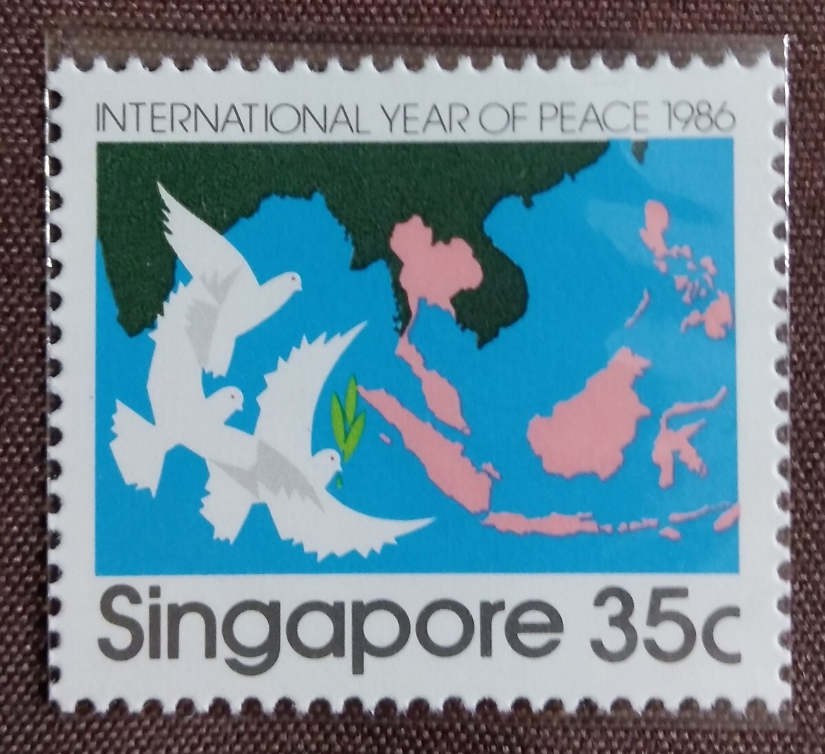 シンガポール　 1986 国際平和年　3完 鳩　ハト　地図　未使用　_画像4