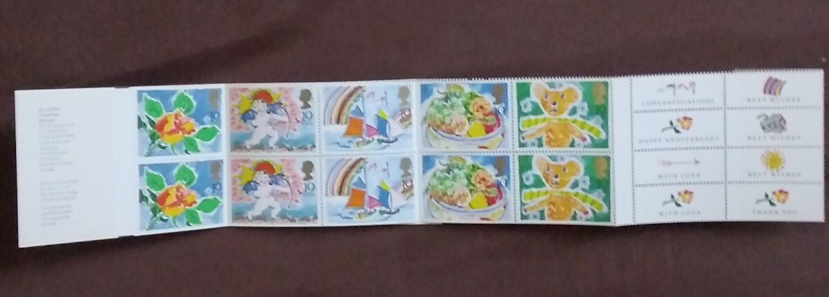 イギリス 1989 挨拶 切手帳 キューピット 花 絵 糊あり の画像2