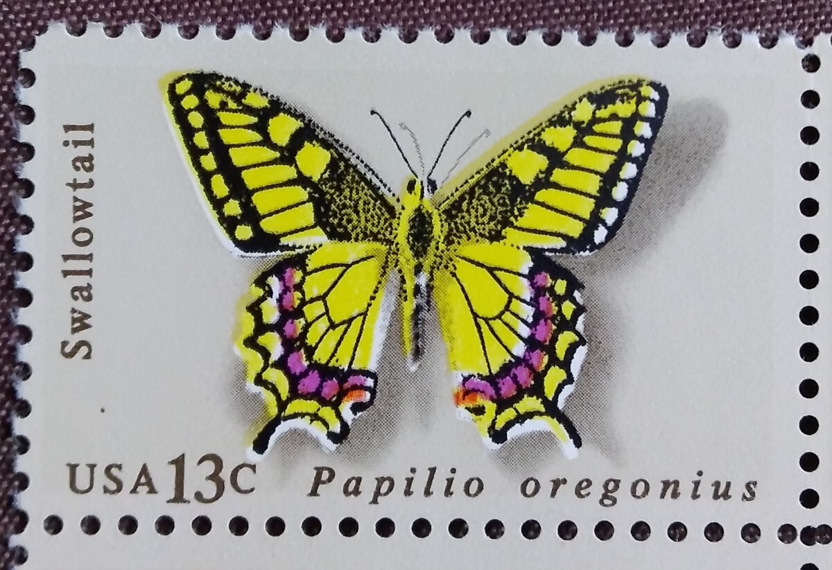 アメリカ　1977 蝶　4完 チョウ アゲハ　昆虫　虫　生き物　未使用糊あり_オレゴンキアゲハ