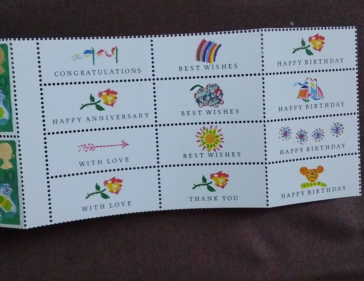 イギリス 1989 挨拶 切手帳 キューピット 花 絵 糊あり の画像5